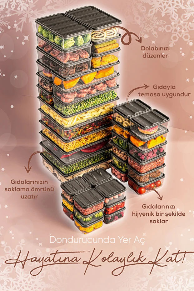 42'li Buzdolabı Düzenleyici Organizer Mikrodalgaya Uygun Difriz Saklama Kabı Gri